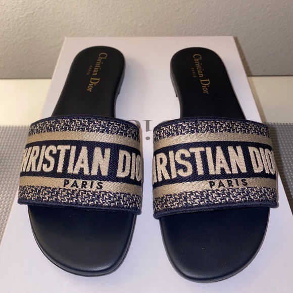 blue dior slippers